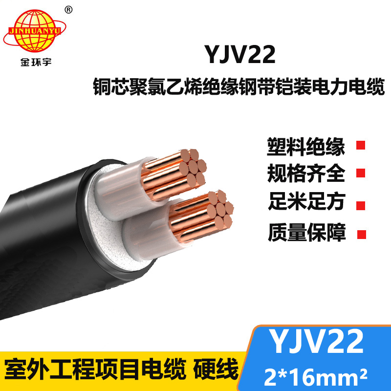 金環(huán)宇電線(xiàn)電纜 銅芯鎧裝電纜 YJV22 2X16平方低壓電力電纜